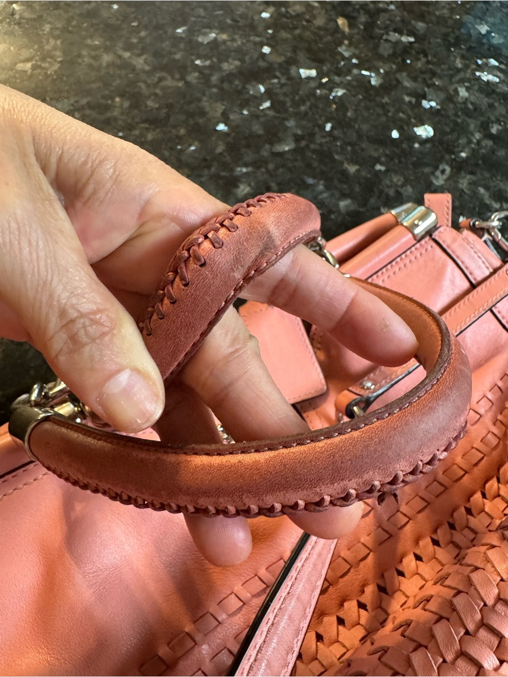 Coach Madison(Maggie) woven Leather Tote/Satchel - Coral Pink - Picture 7 of 16